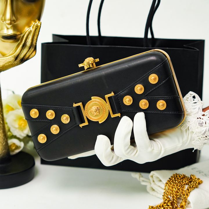BQ167 Versace Tribute Black Leather Crossbody Bag